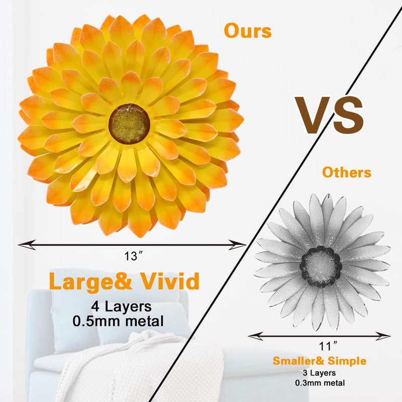 Goodeco Metal Wall Art Flowers - Sunflower Gifts for Women- Large Iron Floral Wall Decor for Balcony/Patio/Porch/Office/Bedroom/Living Room,Best Wall Decor Gift idea 13" (3pack) - Image 4